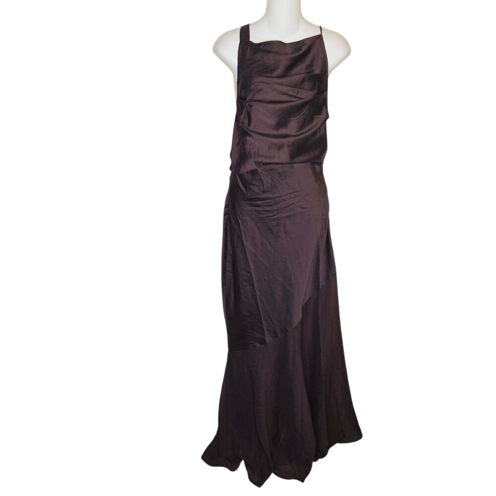 ASOS DESIGN Brown Deconstructed Satin & Chiffon Draped Maxi Dress Gown - US 8